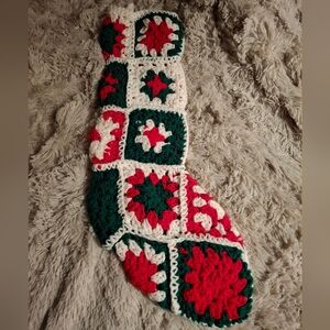 Hand Crochet Granny Square Christmas Stocking